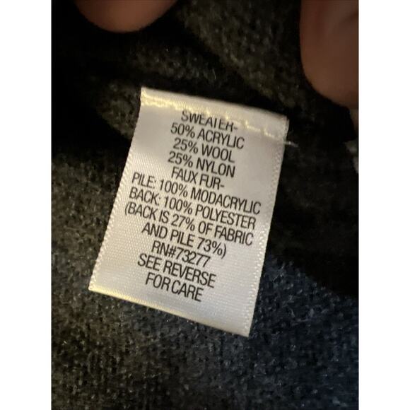 SIMPLY VERA WANG XL Fur Front Wool Blend Sweater Cardigan Charcoal Gray $78 NWT - Picture 10 of 13